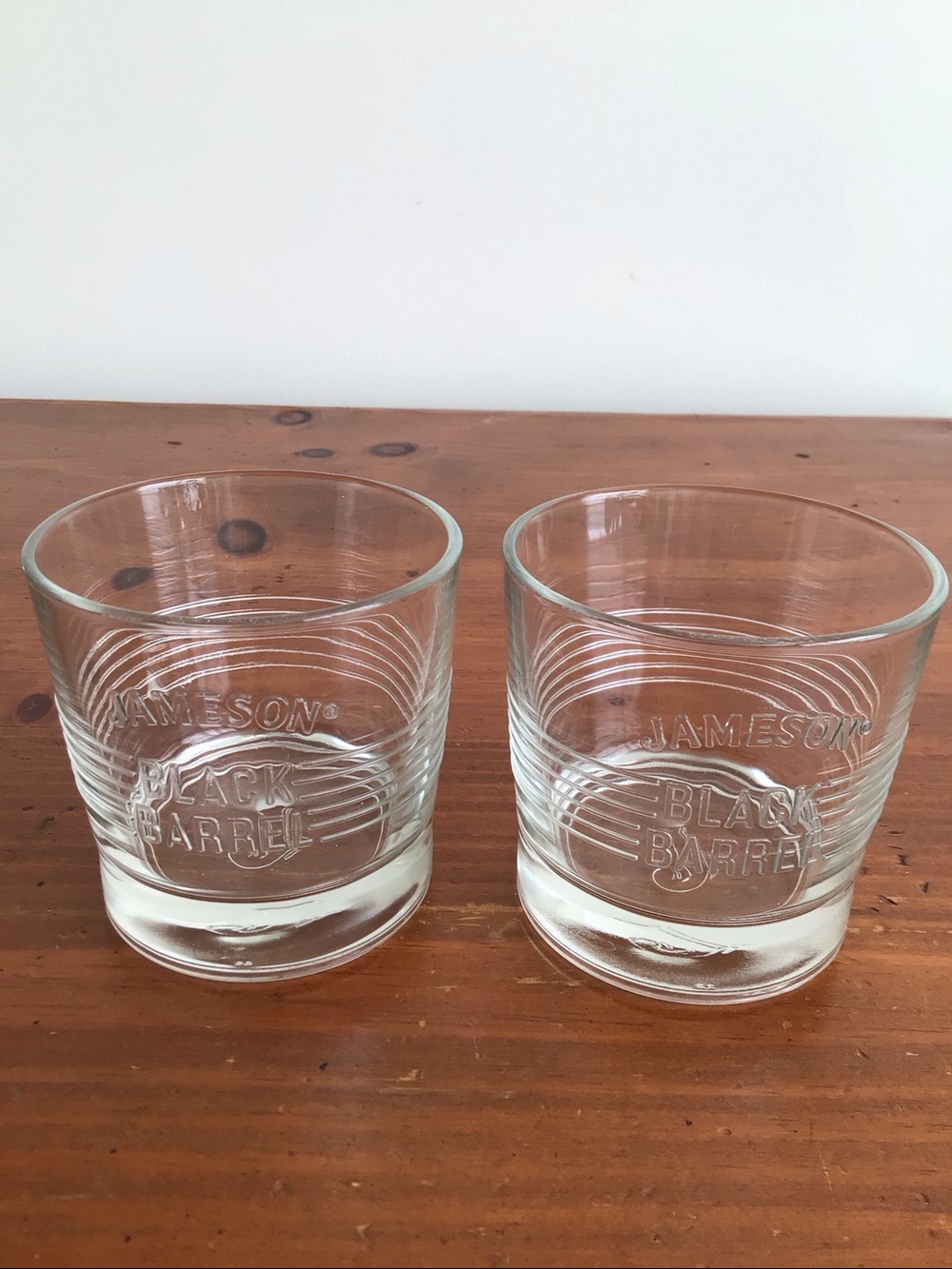 Set of two (2) Jameson Black Barrel Rocks Glass Clear 3.25” Height 8 oz.